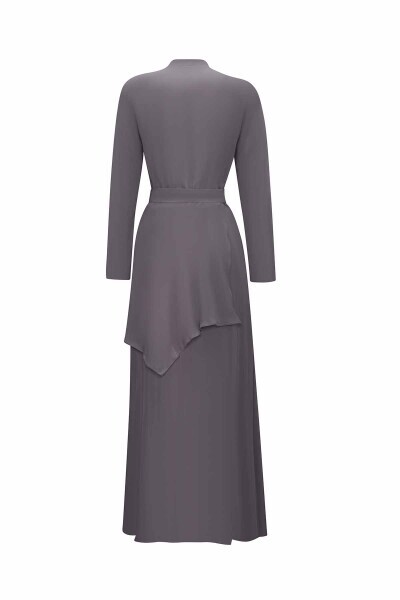 Brit Detaylı Cupro Antrasit Gömlek Elbise - 2