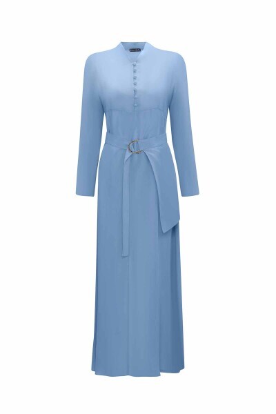 Brit Detaylı Cupro Mavi Gömlek - 1