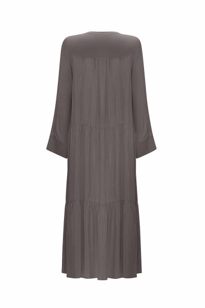 T25Y-4021 Bisiklet Yakalı Çiçek Broşlu Cupro Elbise ANTHRACITE - 2