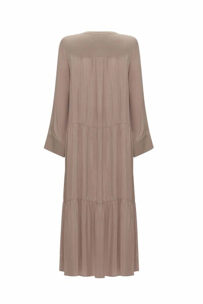 Bisiklet Yakalı Çiçek Broşlu Cupro OUBERGINE Elbise - 3