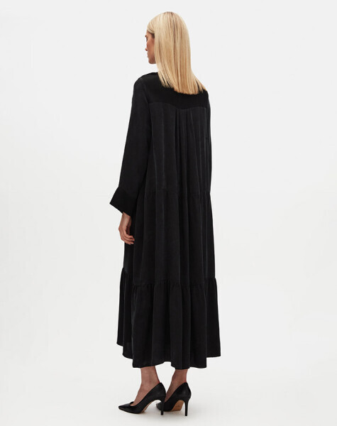 Bisiklet Yakalı Çiçek Broşlu Cupro OUBERGINE Elbise - 4