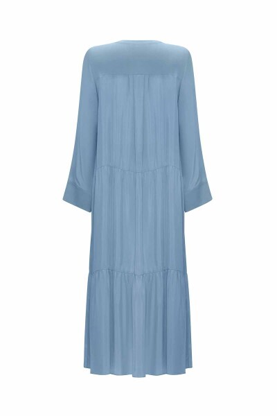 Bisiklet Yakalı Çiçek Broşlu Cupro OUBERGINE Elbise - 12