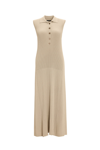 Gömlek Yaka Kolsuz Triko Taş Rengi Elbise 