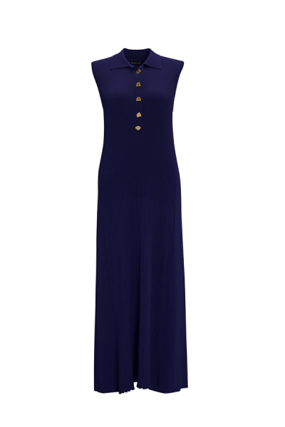 T25Y-4022 Gömlek Yaka Kolsuz Triko Elbise 1167-NAVY BLUE - MISS DALIDA