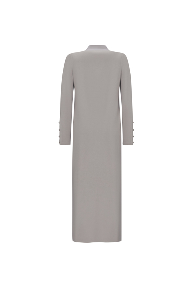 T25Y-4023 Dik Yaka Düğme Detaylı Elbise 1179-GREY - 2