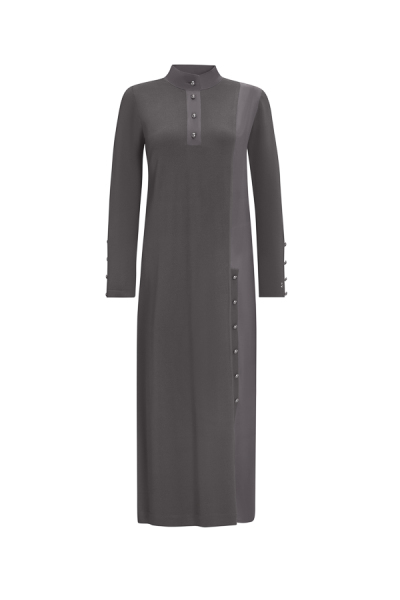 T25Y-4023 Dik Yaka Düğme Detaylı Elbise 1318-ANTHRACITE - 1