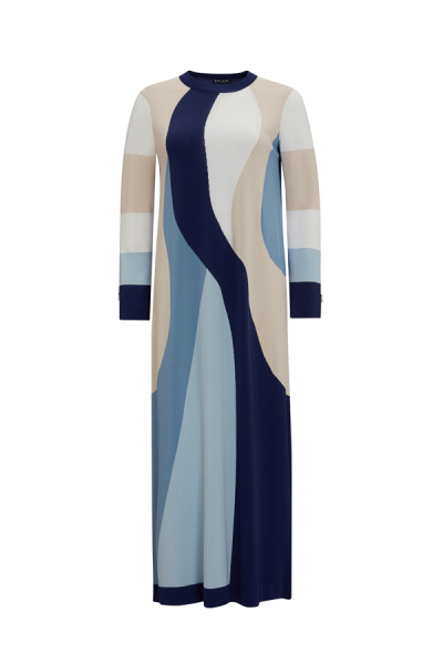 T25Y-4024 Renkli Desenli Triko Elbise 1167-NAVY BLUE - 8