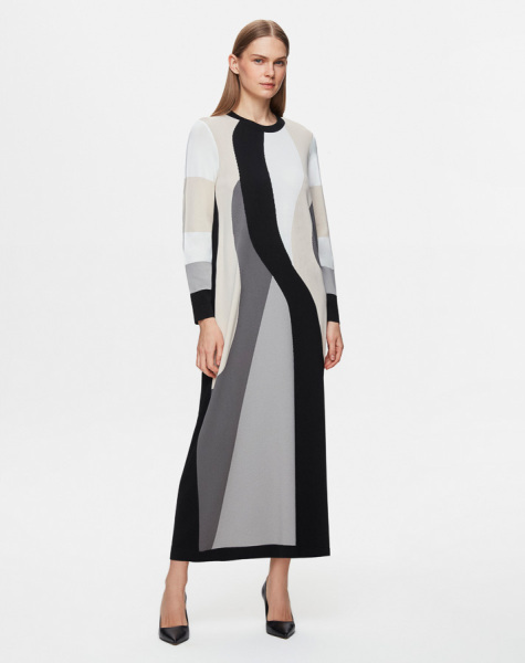 T25Y-4024 Renkli Desenli Triko Elbise BLACK - 1