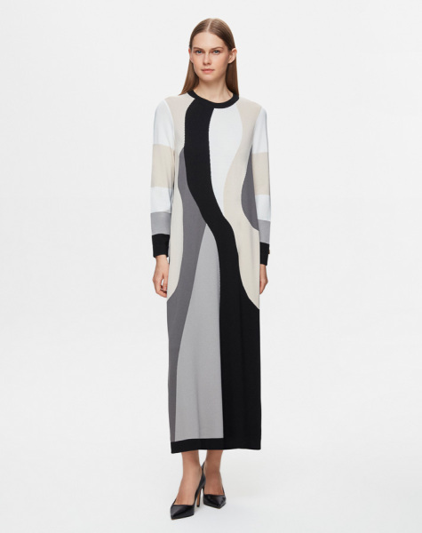 T25Y-4024 Renkli Desenli Triko Elbise BLACK - 2