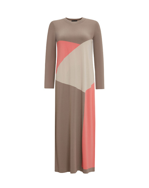 Renkli Geometrik Desenli Triko Vizon Elbise 