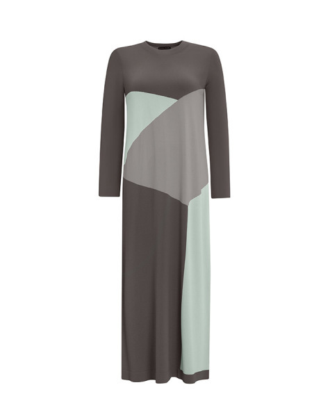 Renkli Geometrik Desenli Triko Antrasit Elbise - 1