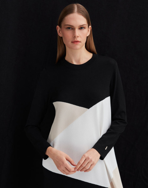 Renkli Geometrik Desenli Triko Siyah Elbise - 2