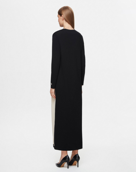 Renkli Geometrik Desenli Triko Siyah Elbise - 3