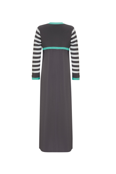 T25Y-4026 Çizgili Hırkalı Cupro Elbise ANTHRACITE - MISS DALIDA (1)