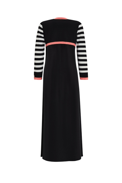 T25Y-4026 Çizgili Hırkalı Cupro Elbise BLACK - 2