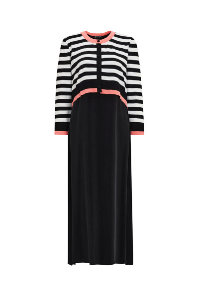 T25Y-4026 Çizgili Hırkalı Cupro Elbise BLACK - 1