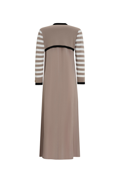 Çizgili Hırkalı Cupro Vizon Elbise - 2