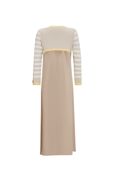 Çizgili Hırkalı Cupro Taş Rengi Elbise - 2