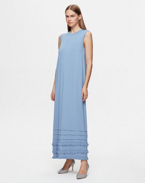 T25Y-4027 Etek Ucu Fırfırlı Kolsuz Triko Elbise 1112-LAVENDER - 2