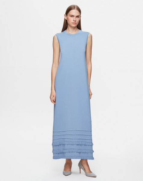 Etek Ucu Fırfırlı Kolsuz Triko Lavander Elbise - 1