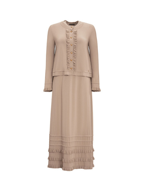 Etek Ucu Fırfırlı Kolsuz Triko Taş Rengi Elbise - 1