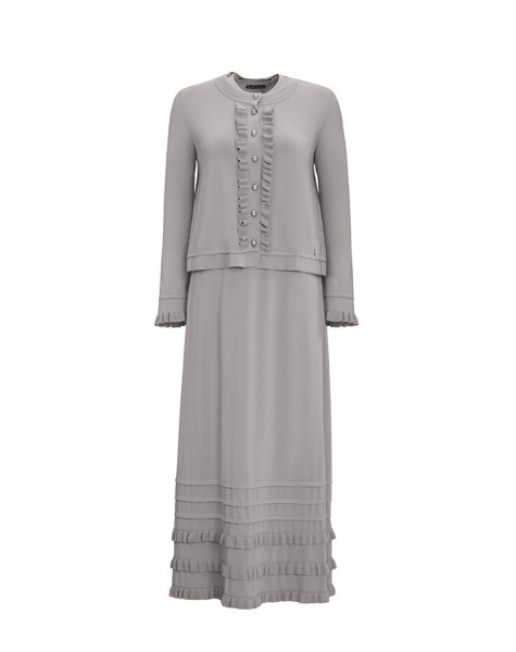 T25Y-4027 Etek Ucu Fırfırlı Kolsuz Triko Elbise 1179-GREY 