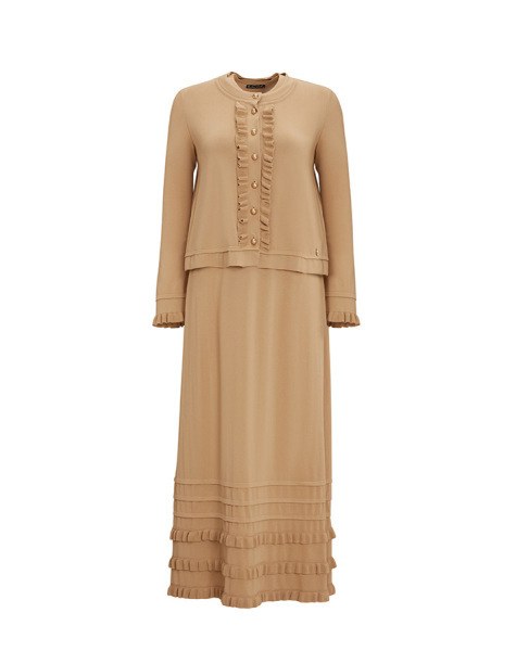 Etek Ucu Fırfırlı Kolsuz Triko Camel Elbise 