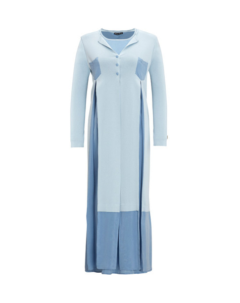 T25Y-4028 Yakası ve Kol Evi Triko Kolsuz Cupro Elbise BLUE - 1