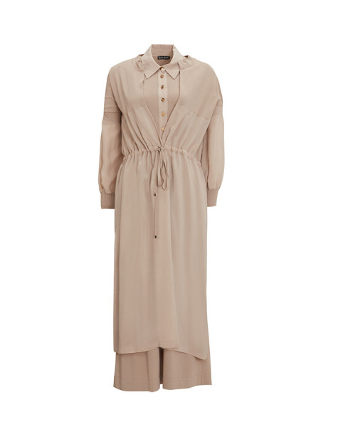 T25Y-4029 Gömlek Yaka Düğmeli Kolsuz Elbise 1147-STONE 