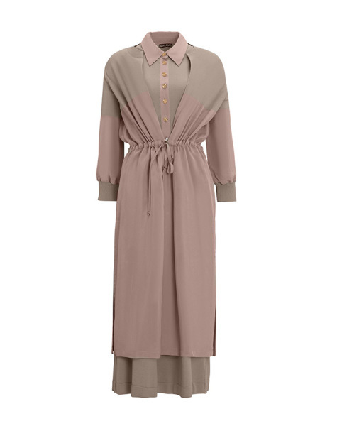 Gömlek Yaka Düğmeli Kolsuz Vizon Elbise - MISS DALIDA