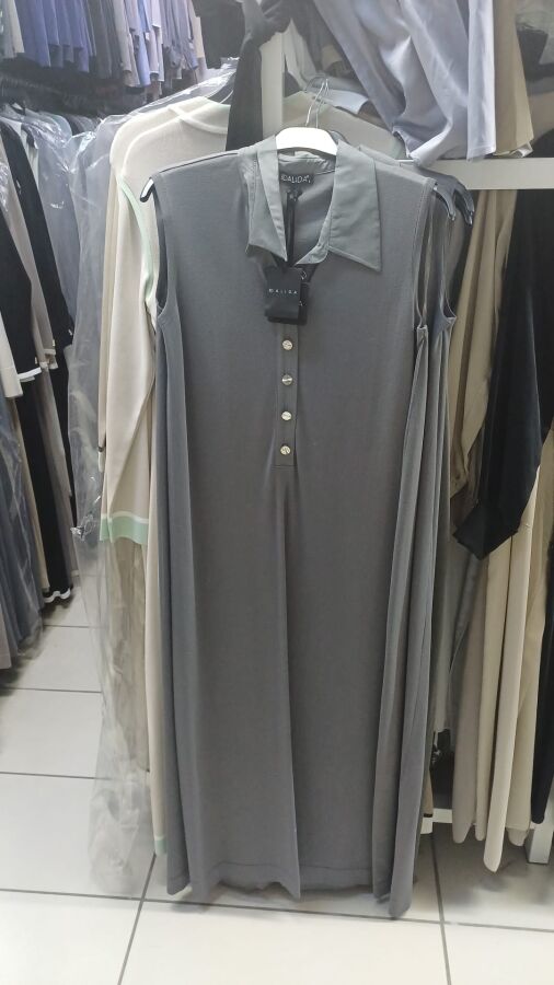 Gömlek Yaka Düğmeli Kolsuz Antrasit Elbise - 2