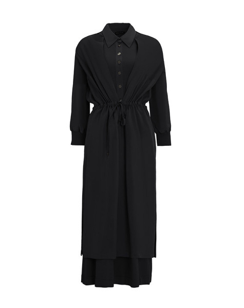 T25Y-4029 Gömlek Yaka Düğmeli Kolsuz Elbise BLACK - 1