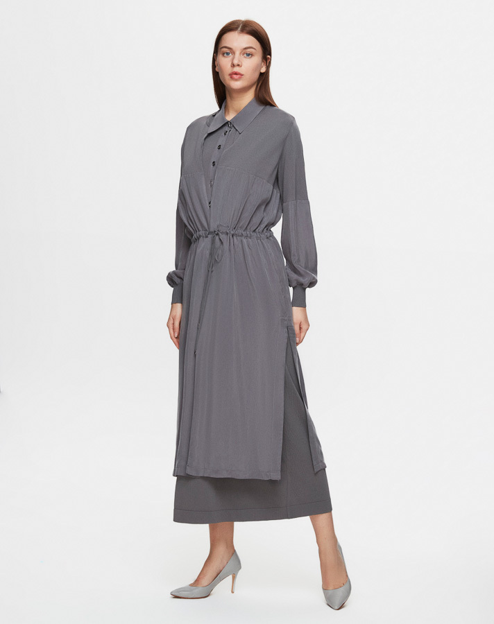 T25Y-4029 Shirt Collar Buttoned Sleeveless Dress - 1
