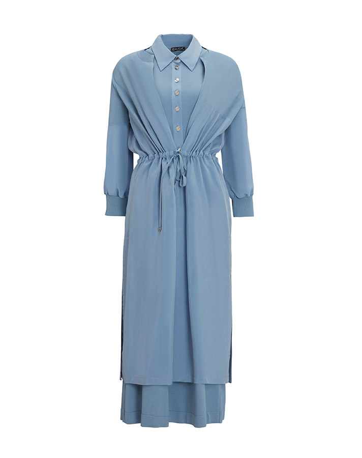 T25Y-4029 Shirt Collar Buttoned Sleeveless Dress - 2