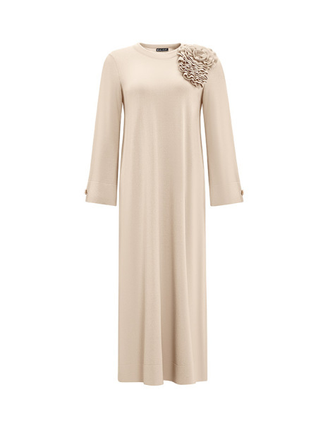 T25Y-4030 Düz Renk Basic Triko Elbise 1021-SAND - 1