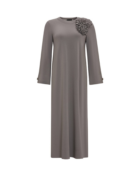 T25Y-4030 Düz Renk Basic Triko Elbise 1179-GREY - 1