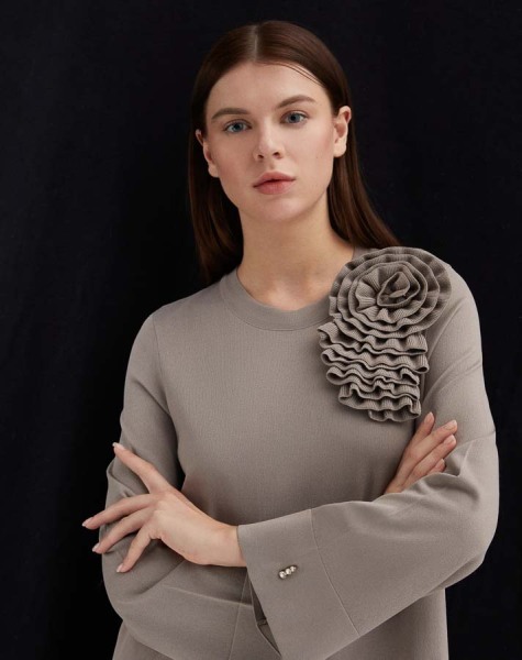 T25Y-4030 Düz Renk Basic Triko Elbise 1237-MİNK - 2