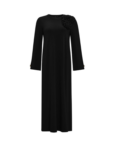 Düz Renk Basic Triko Siyah Elbise - 1