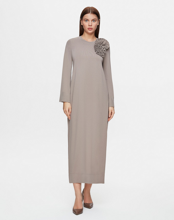 T25Y-4030 Solid Color Basic Knitwear Dress - 1