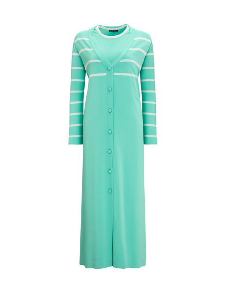 T25Y-4031 Yakası Renkli Kolsuz Triko Elbise 1150-MİNT 