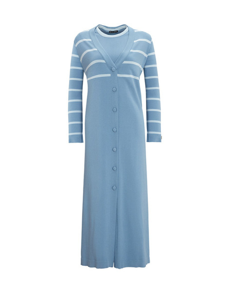 Yakası Renkli Kolsuz Triko Lacivert Elbise - 2