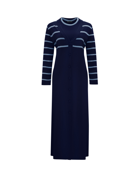 T25Y-4031 Yakası Renkli Kolsuz Triko Elbise 1167-NAVY BLUE - 1
