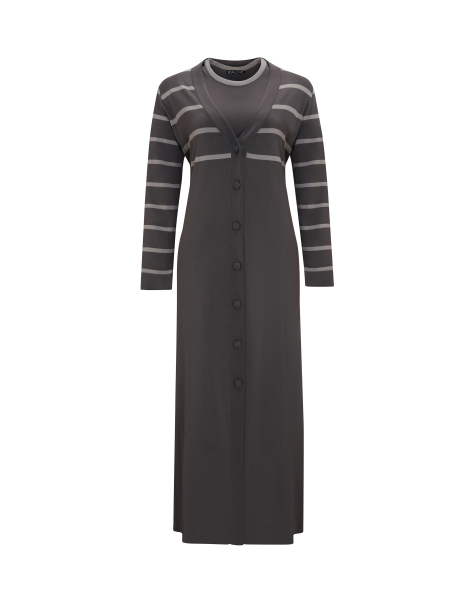 T25Y-4031 Yakası Renkli Kolsuz Triko Elbise 1318-ANTHRACITE 