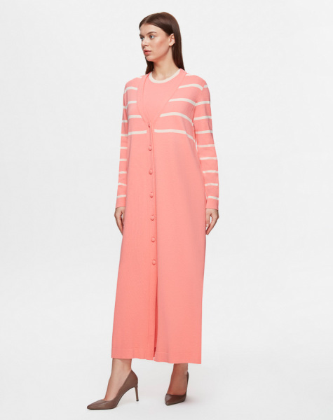 T25Y-4031 Yakası Renkli Kolsuz Triko Elbise 1325-CORAL - 1