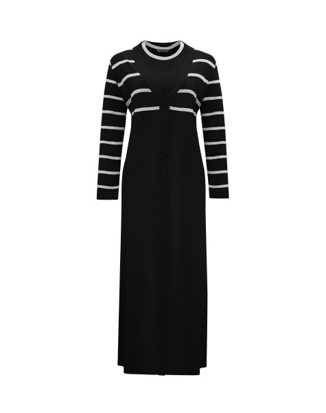 Yakası Renkli Kolsuz Triko Siyah Elbise 