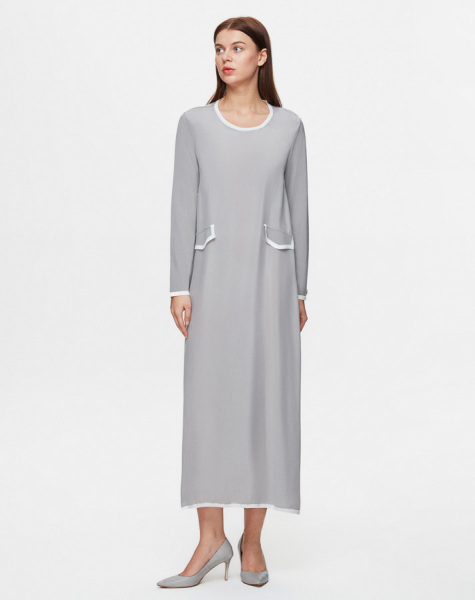 T25Y-4032 Cep Kapaklı Cupro Elbise 1179-GREY 