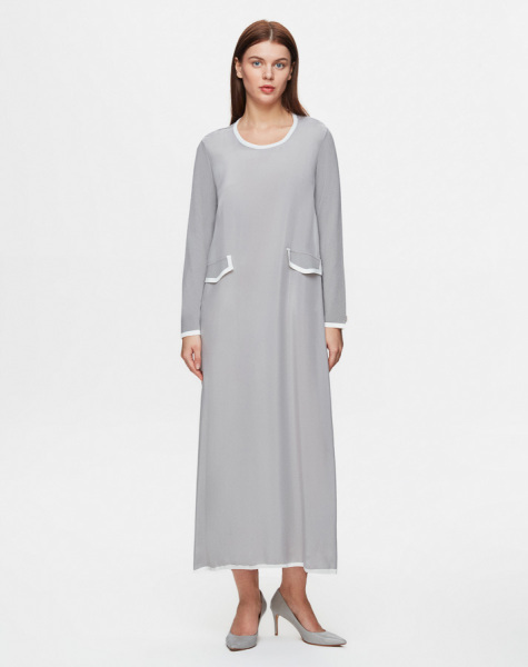 Cep Kapaklı Cupro Gri Elbise - 2