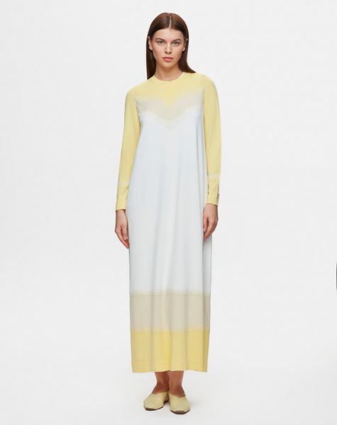 T25Y-4033 Üç Renkli Triko Elbise 1221-YELLOW 