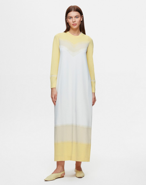 T25Y-4033 Üç Renkli Triko Elbise 1221-YELLOW - 3