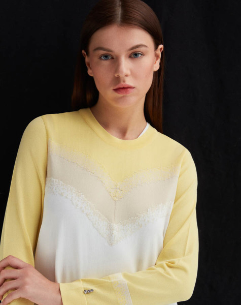 T25Y-4033 Üç Renkli Triko Elbise 1221-YELLOW - 2